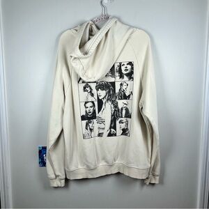 Taylor Swift Eras Tour Beige White Graphic Hoodie Size Large Sweatshirt
